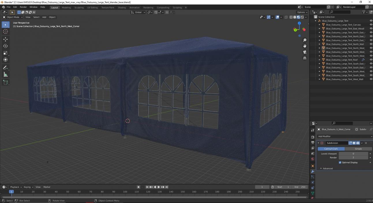 Blue Outsunny Large Tent 3D model