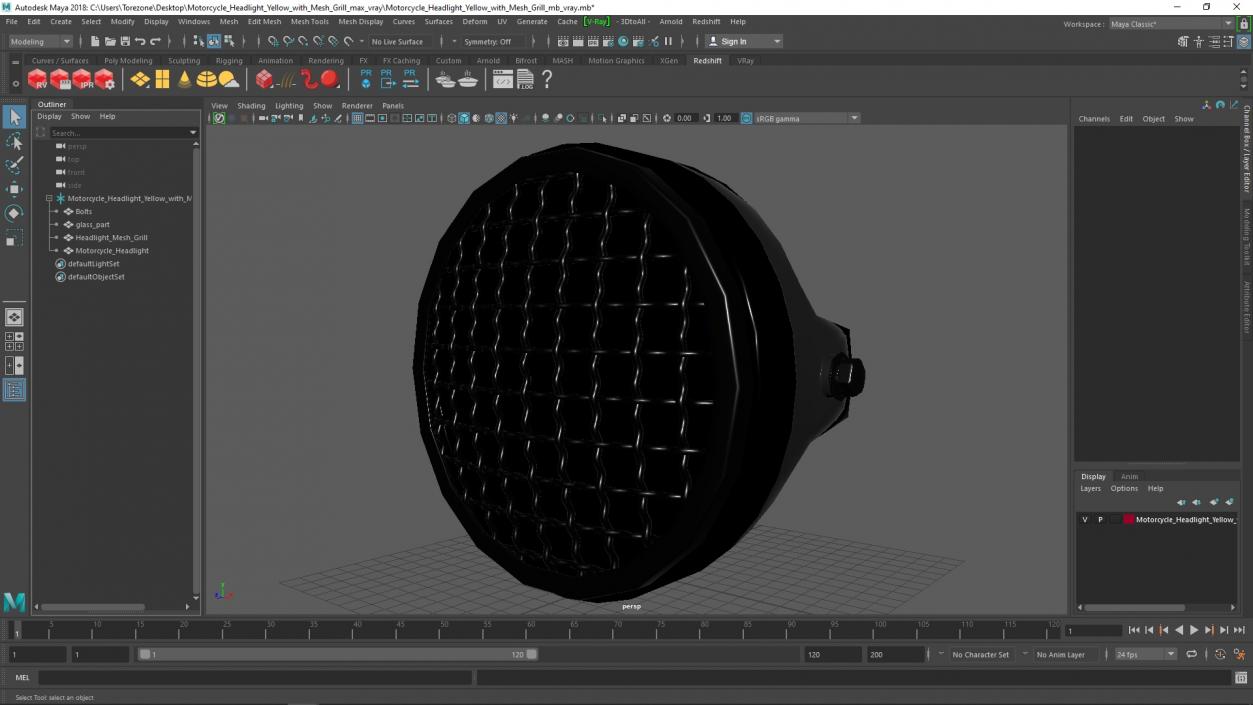 3D model Motorcycle Headlight Yellow with Mesh Grill 2