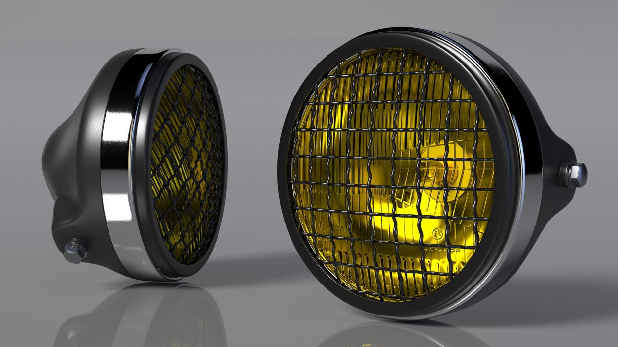 3D model Motorcycle Headlight Yellow with Mesh Grill 2