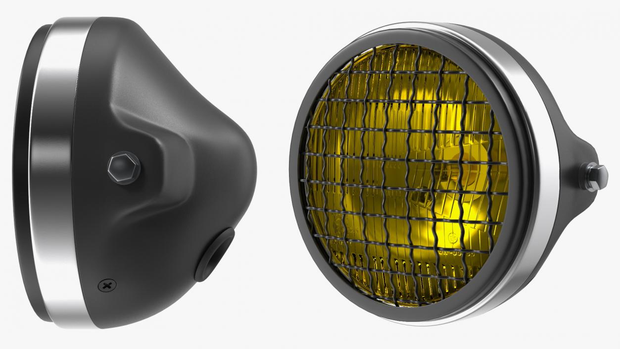 3D model Motorcycle Headlight Yellow with Mesh Grill 2