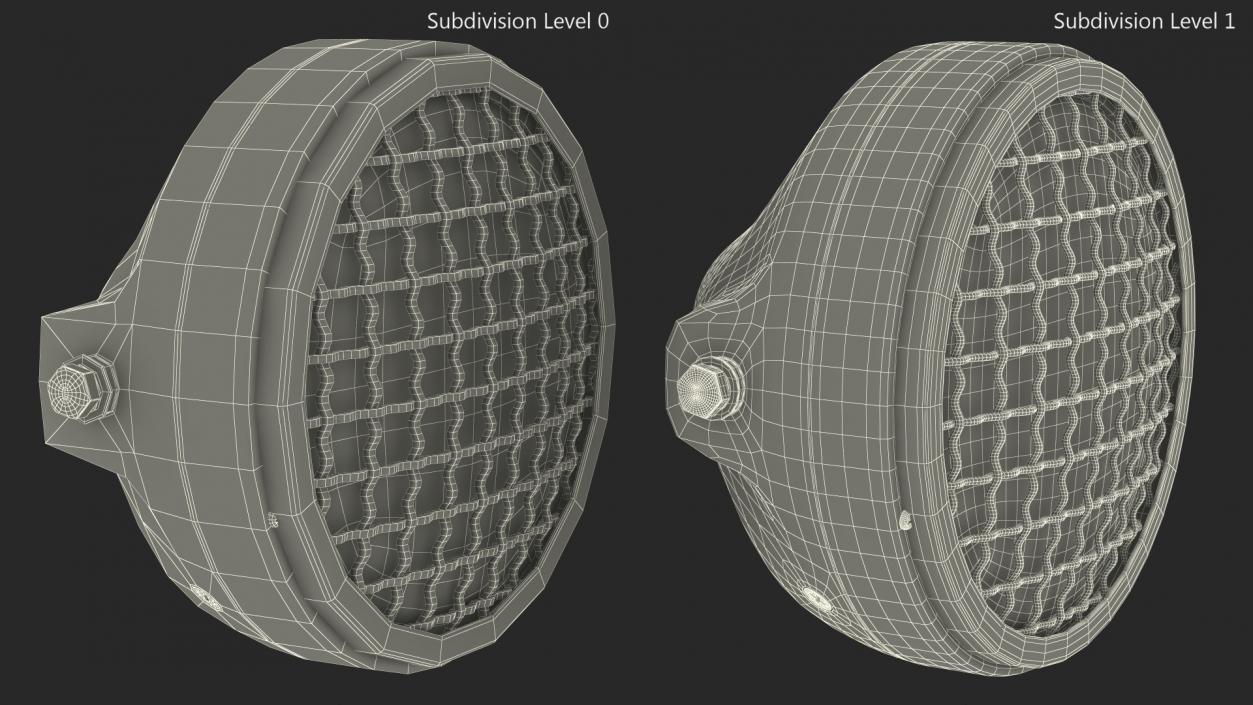 3D model Motorcycle Headlight Yellow with Mesh Grill 2