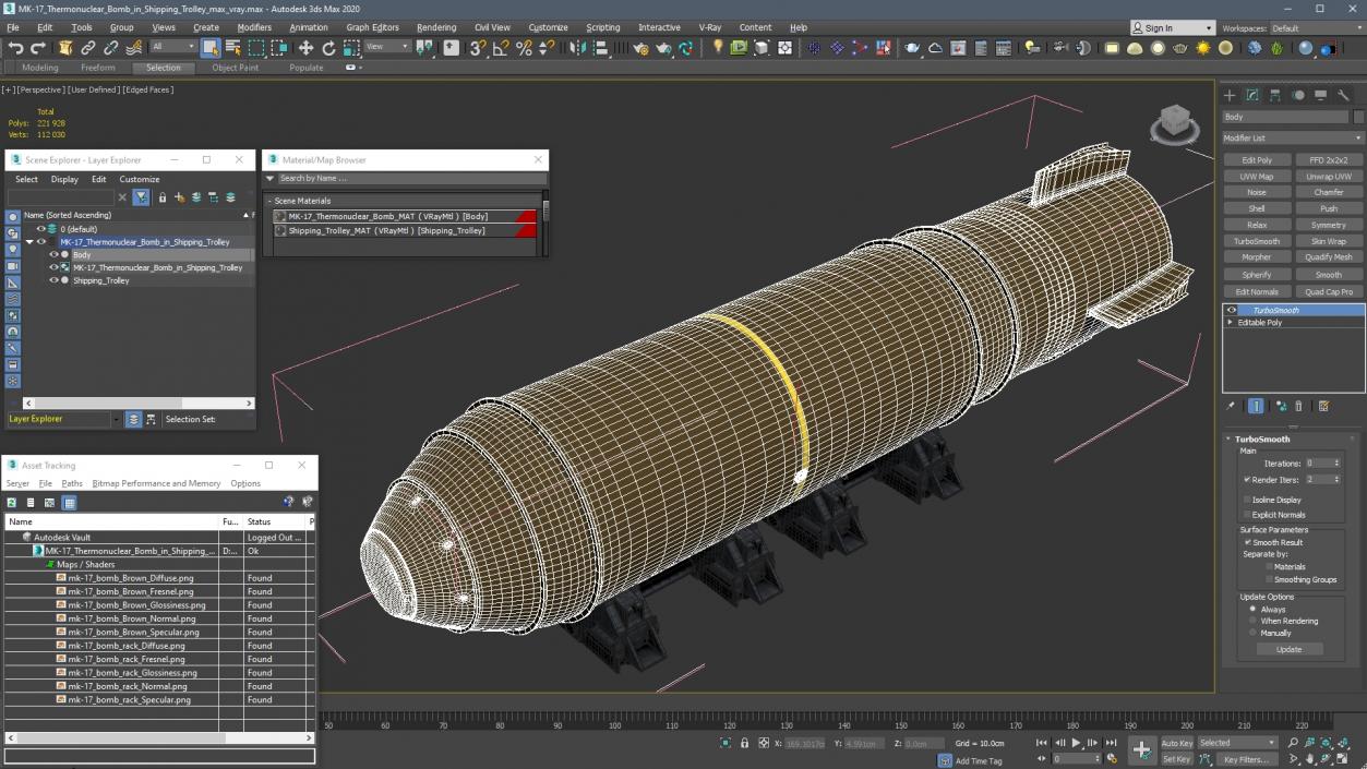 MK-17 Thermonuclear Bomb in Shipping Trolley 3D model