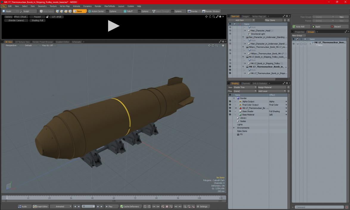 MK-17 Thermonuclear Bomb in Shipping Trolley 3D model