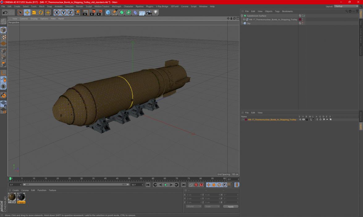 MK-17 Thermonuclear Bomb in Shipping Trolley 3D model