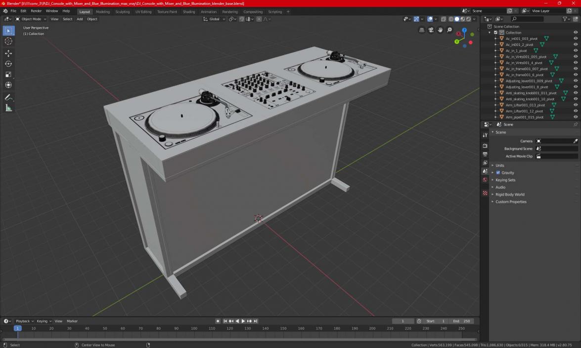 3D DJ Console with Mixer and Blue Illumination model