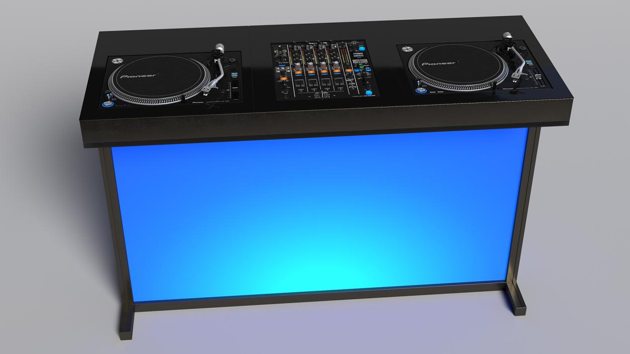 3D DJ Console with Mixer and Blue Illumination model