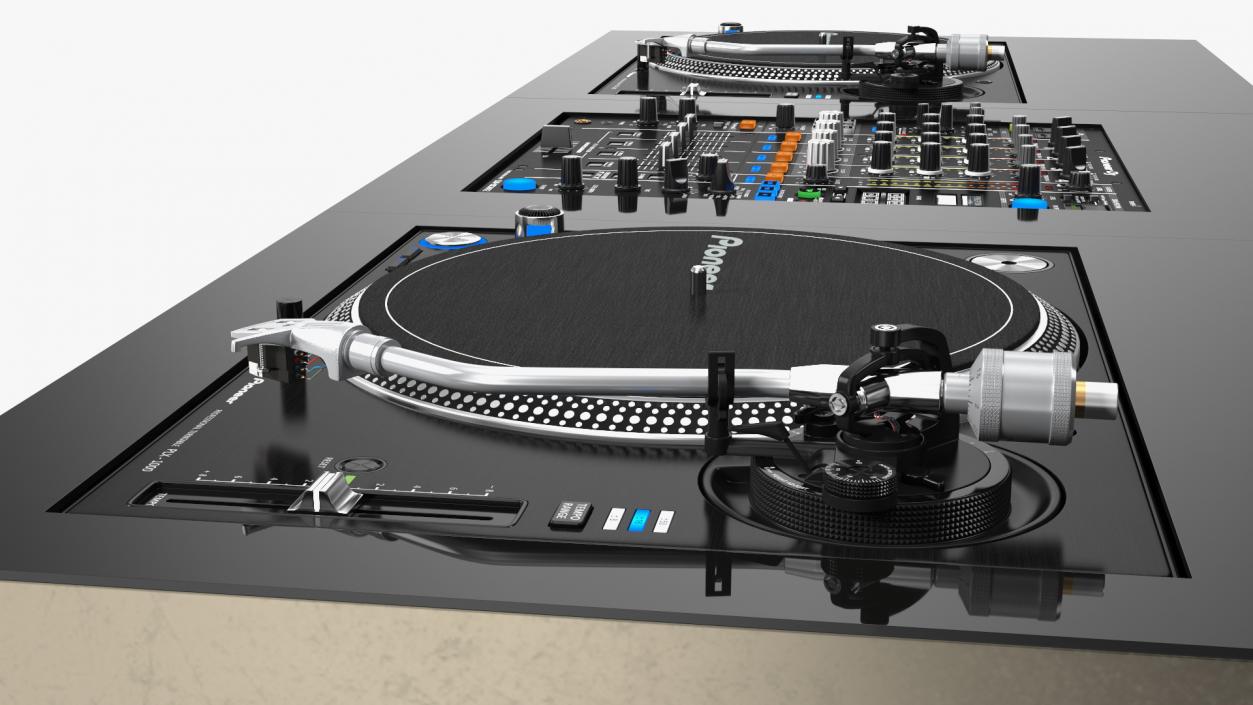 3D DJ Console with Mixer and Blue Illumination model