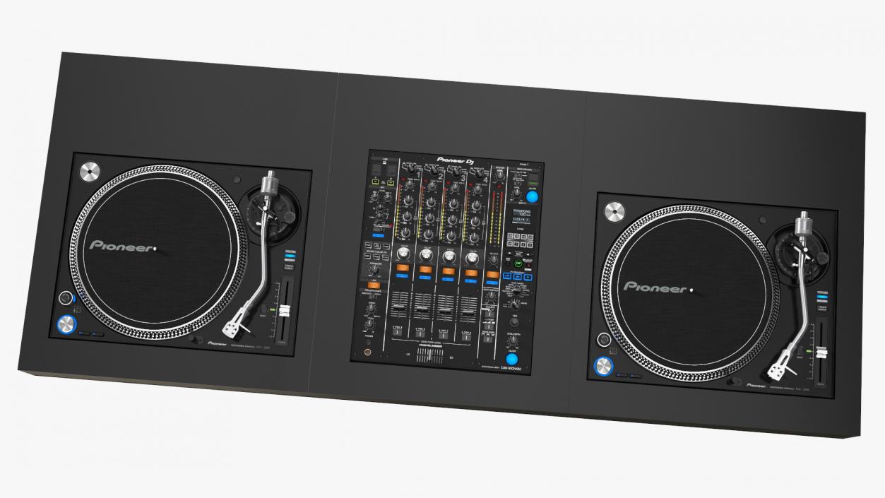 3D DJ Console with Mixer and Blue Illumination model