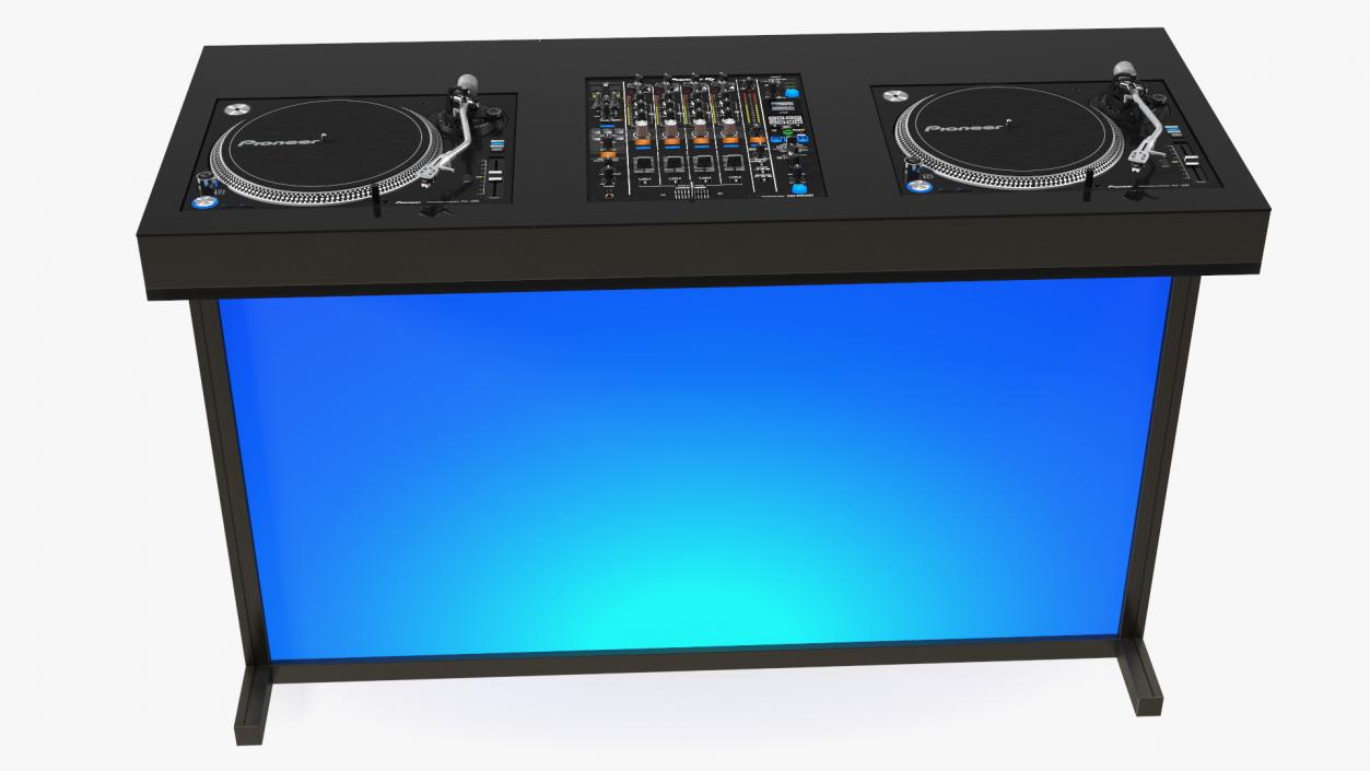 3D DJ Console with Mixer and Blue Illumination model