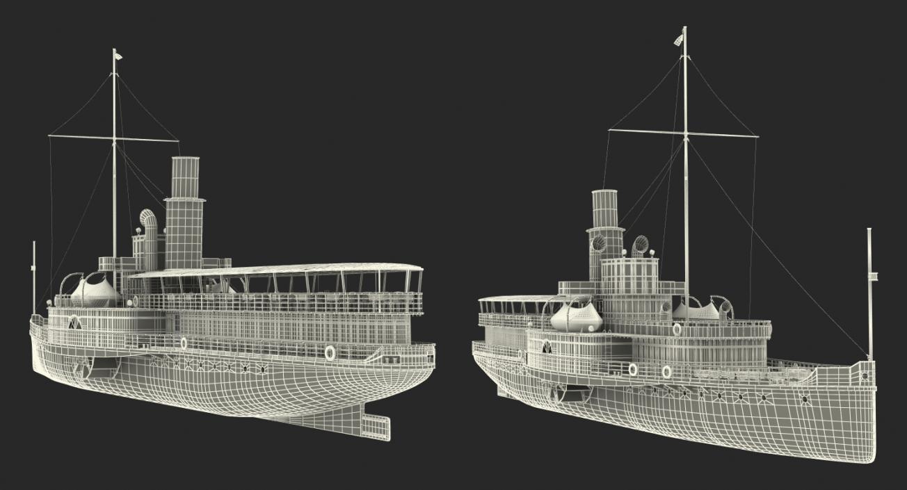 3D Steam Paddle Ship Stadt Rapperswil Rigged