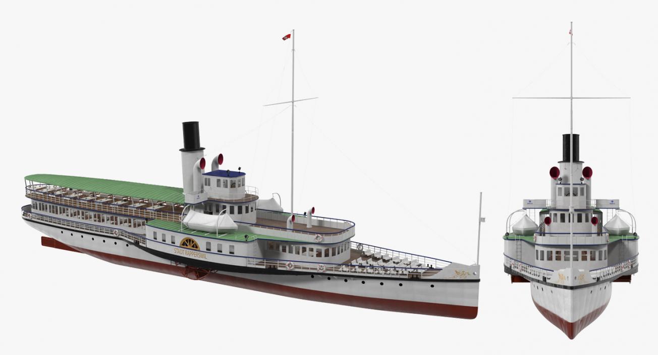 3D Steam Paddle Ship Stadt Rapperswil Rigged