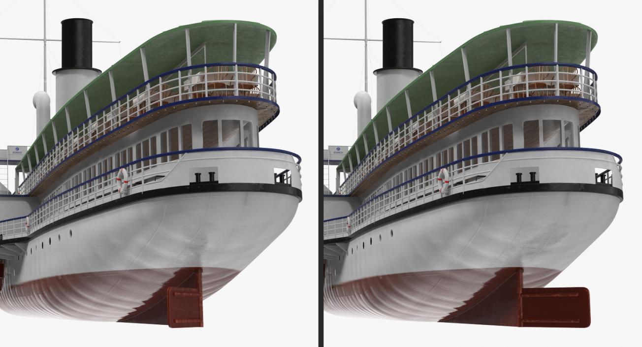 3D Steam Paddle Ship Stadt Rapperswil Rigged