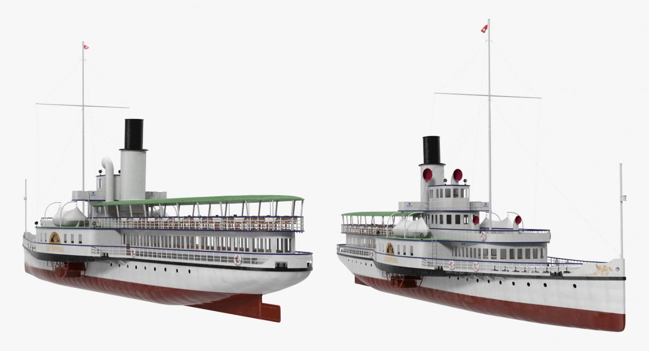 3D Steam Paddle Ship Stadt Rapperswil Rigged