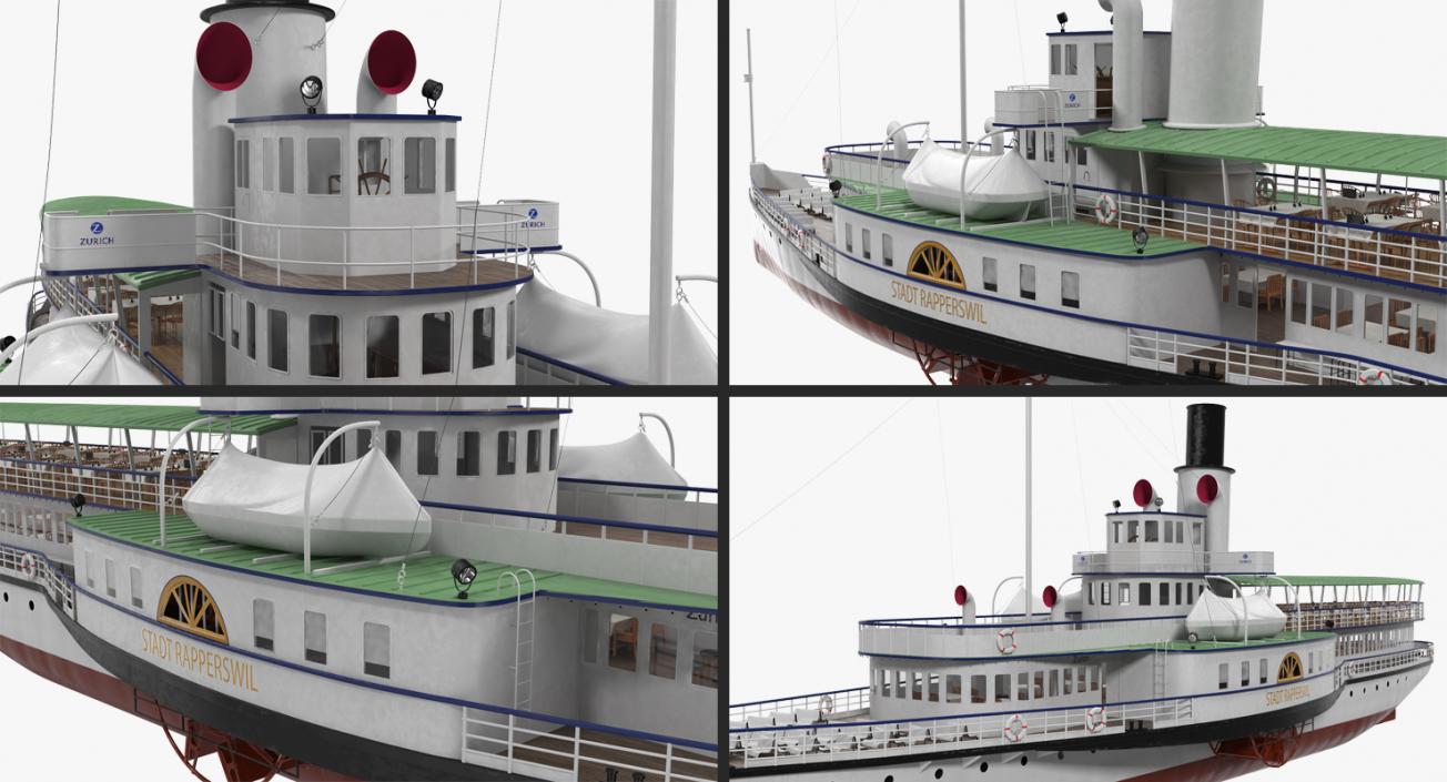 3D Steam Paddle Ship Stadt Rapperswil Rigged