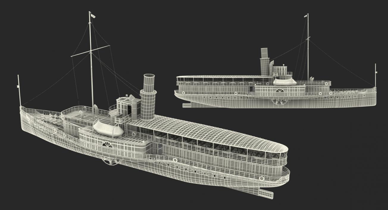 3D Steam Paddle Ship Stadt Rapperswil Rigged