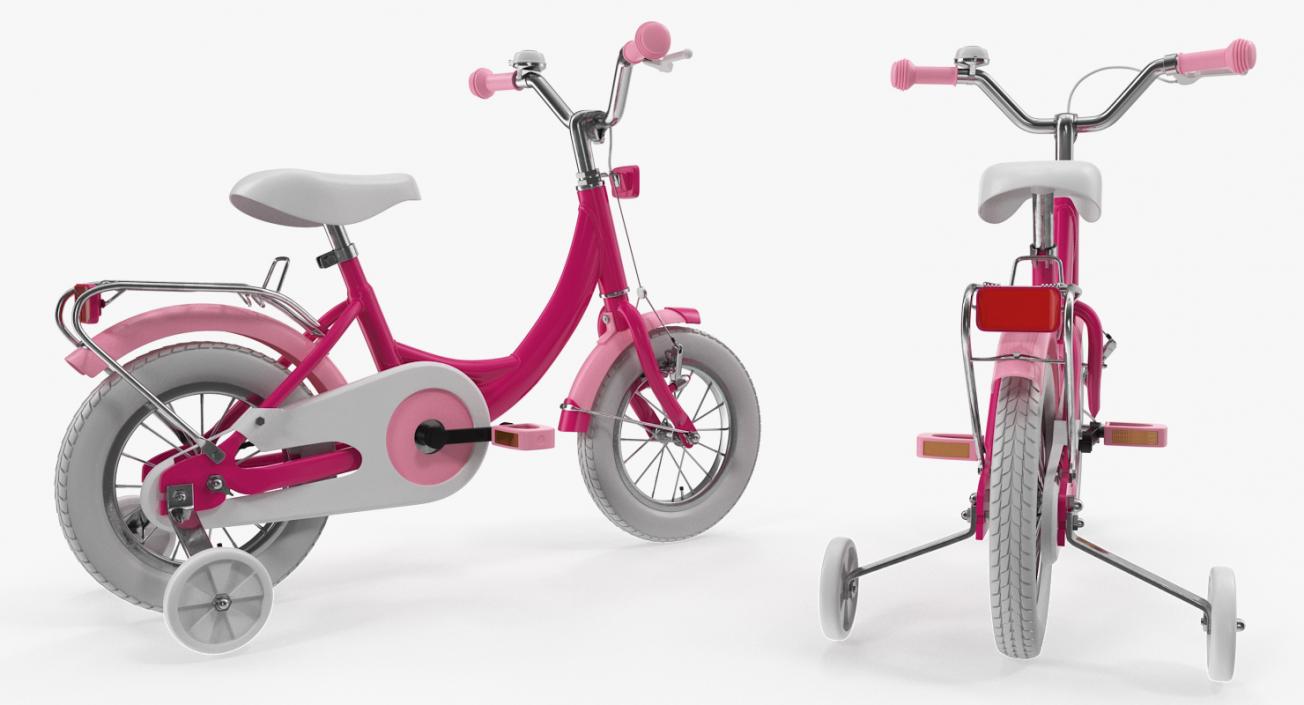 3D Girls Kids Bike with Training Wheels Rigged model