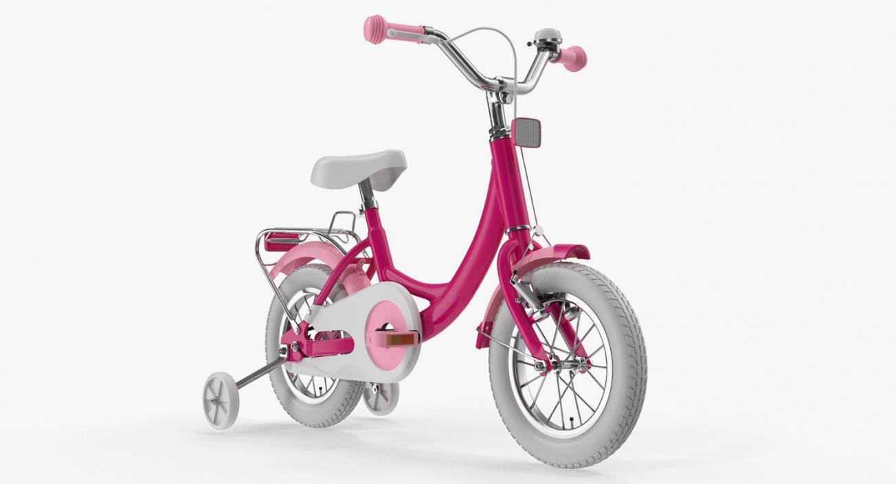 3D Girls Kids Bike with Training Wheels Rigged model