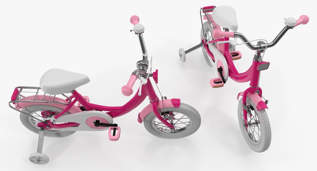 3D Girls Kids Bike with Training Wheels Rigged model