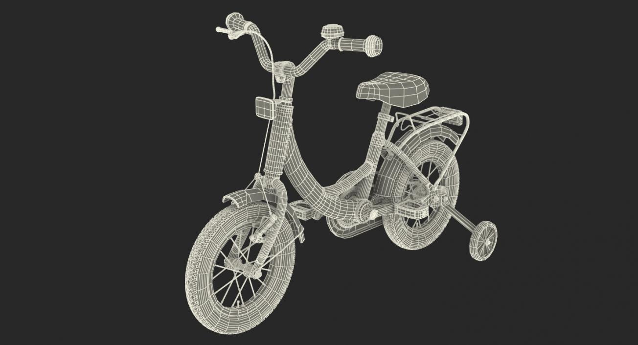 3D Girls Kids Bike with Training Wheels Rigged model