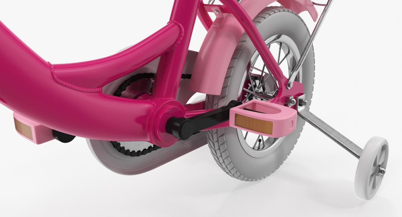 3D Girls Kids Bike with Training Wheels Rigged model