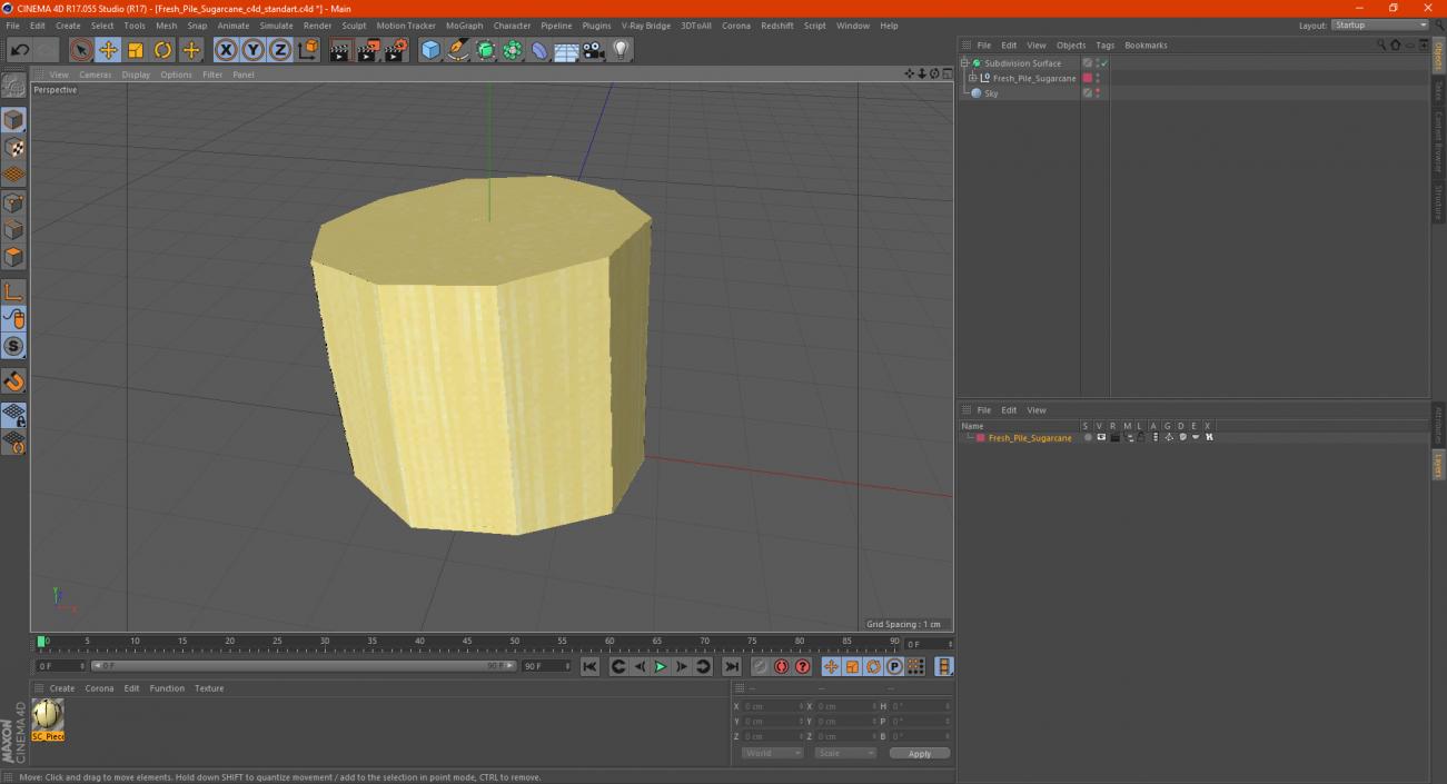 3D Fresh Peeled Sugarcane Piece model