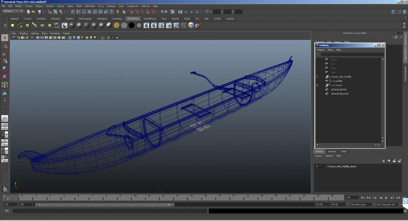 Canoe with Paddle 3D