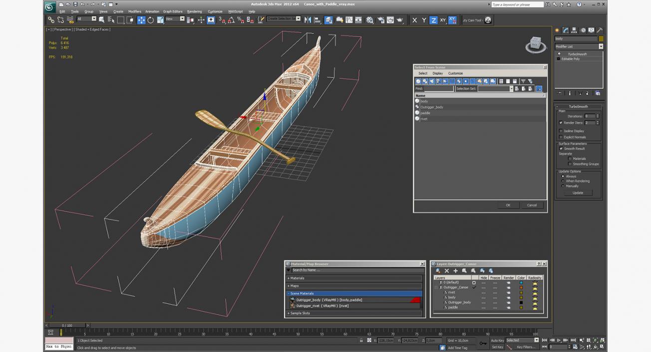 Canoe with Paddle 3D