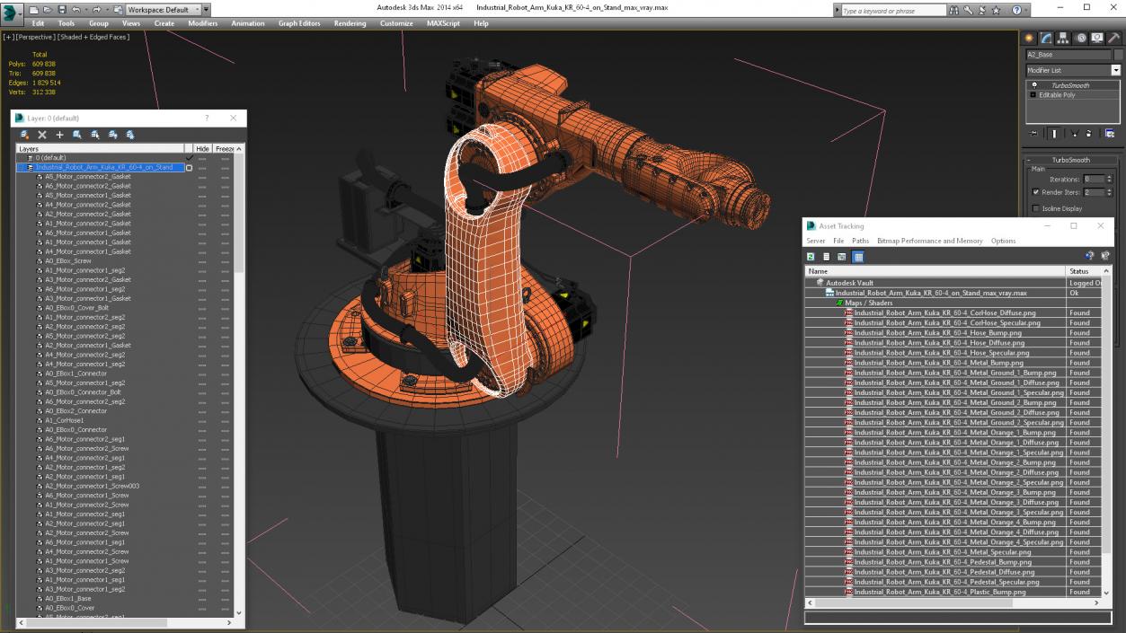 Industrial Robot Arm Kuka KR 60-4 on Stand 3D