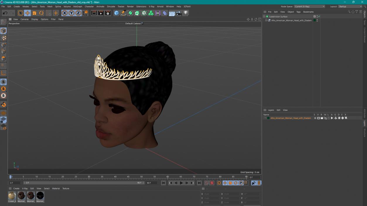 3D Afro American Woman Head with Diadem