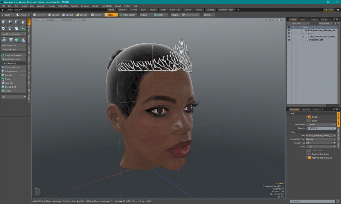 3D Afro American Woman Head with Diadem