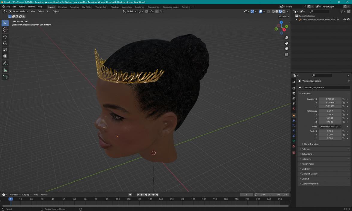 3D Afro American Woman Head with Diadem