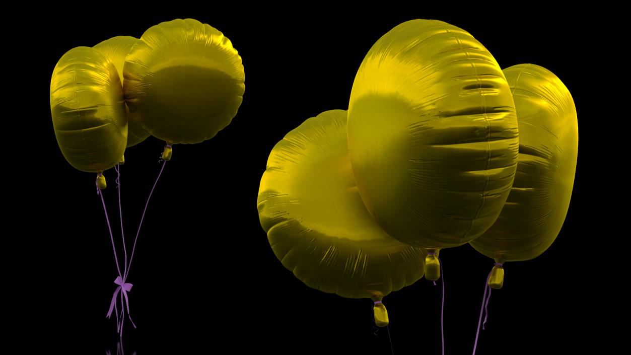 3D Three Helium Balloons Gold