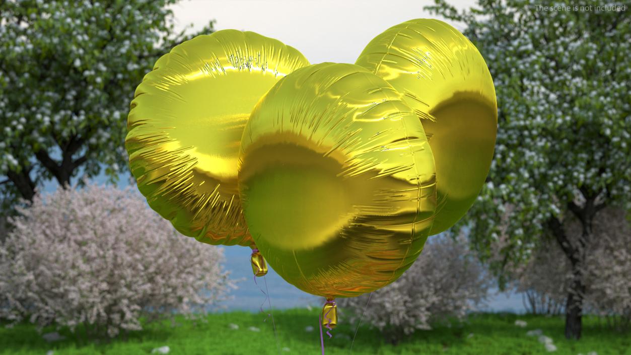 3D Three Helium Balloons Gold