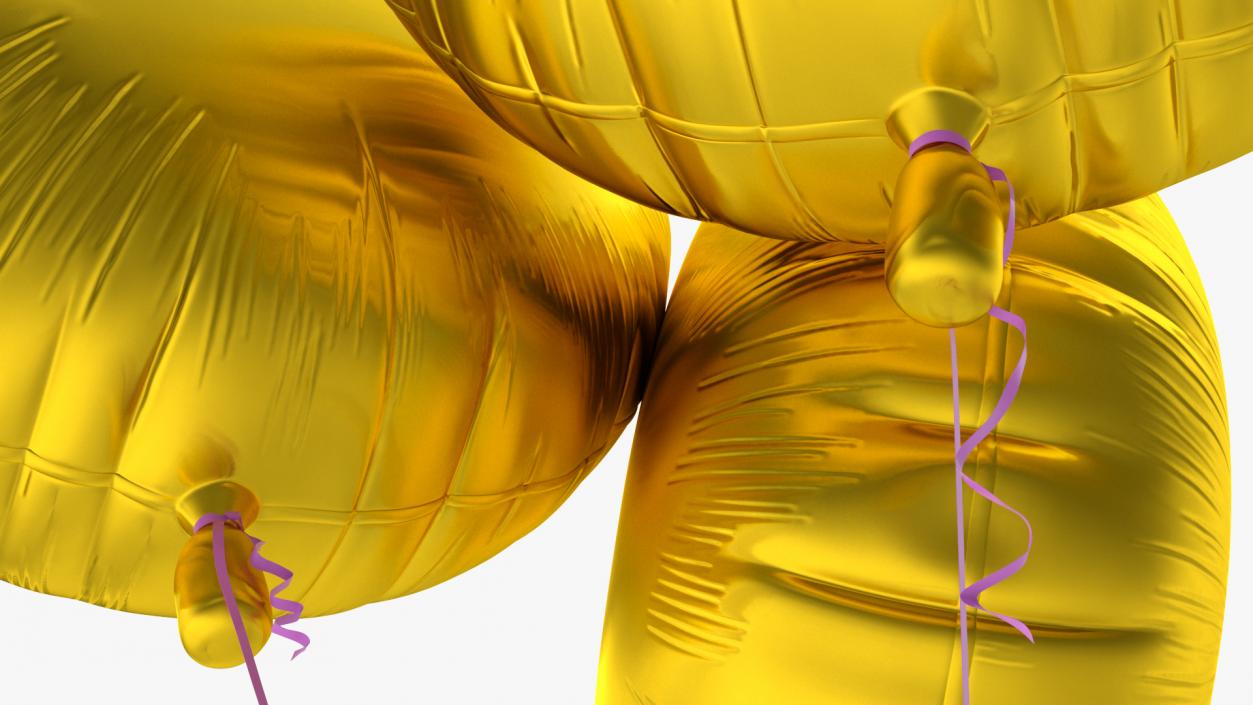 3D Three Helium Balloons Gold