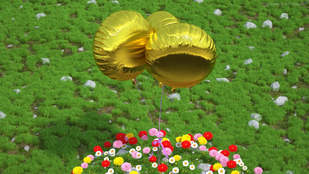 3D Three Helium Balloons Gold