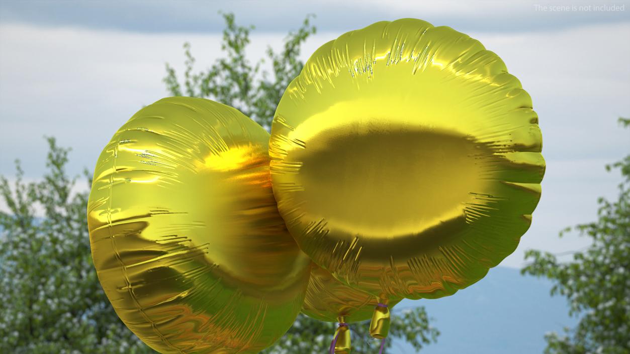 3D Three Helium Balloons Gold