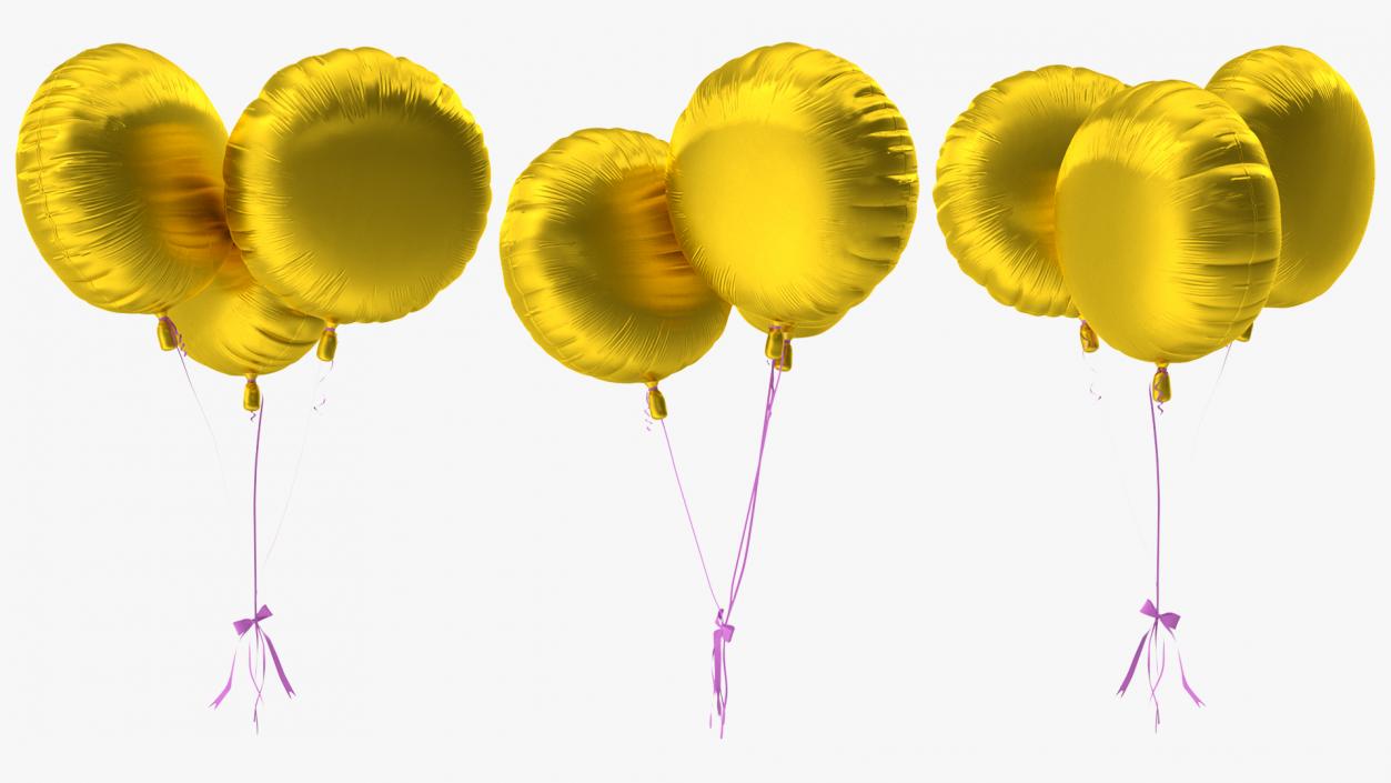 3D Three Helium Balloons Gold