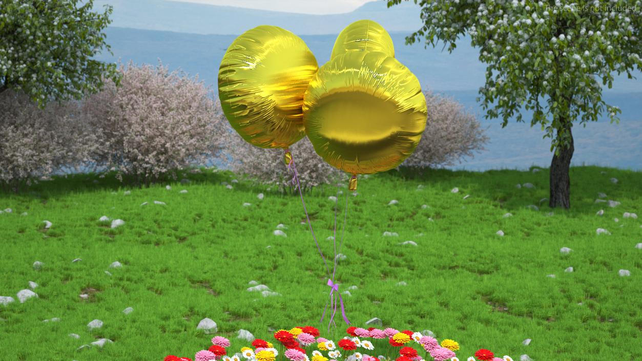 3D Three Helium Balloons Gold