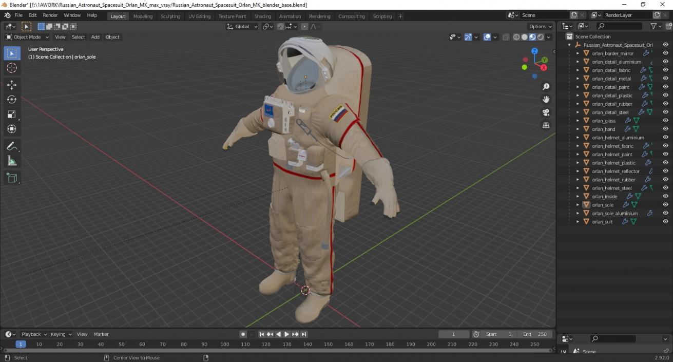 3D Russian Astronaut Spacesuit Orlan MK