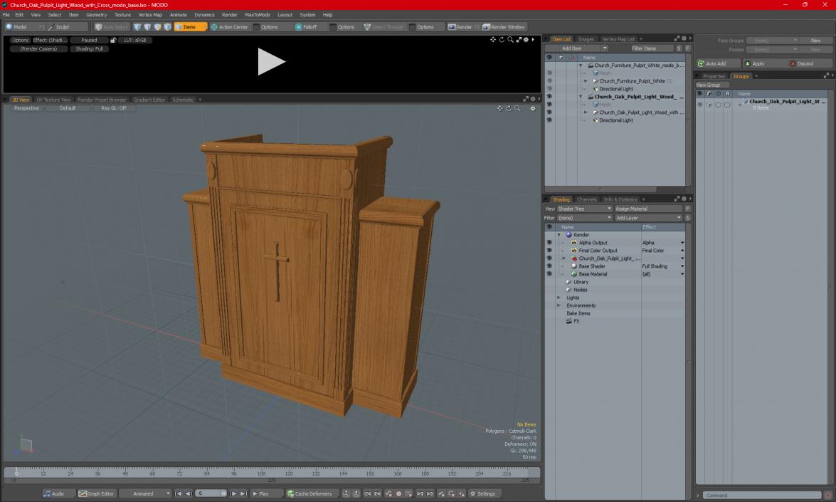 Church Oak Pulpit Light Wood with Cross 3D model