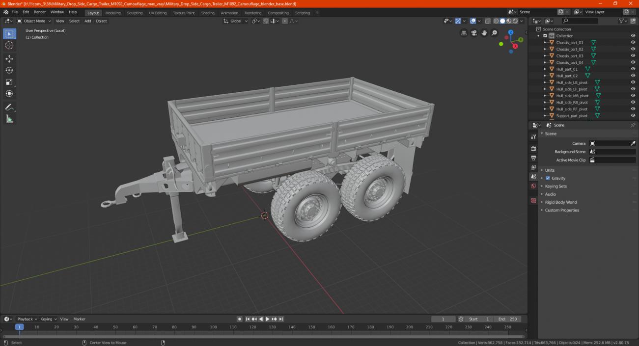 Military Drop Side Cargo Trailer M1095 Camouflage 3D model