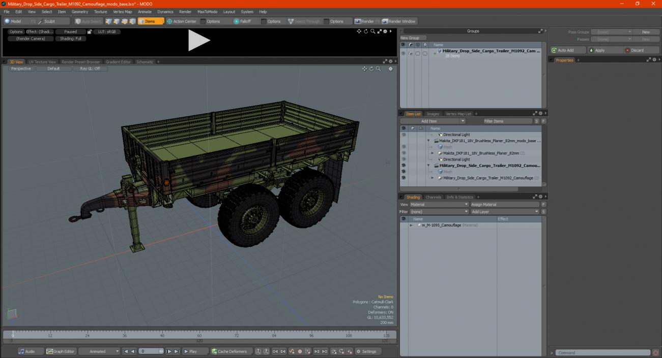 Military Drop Side Cargo Trailer M1095 Camouflage 3D model