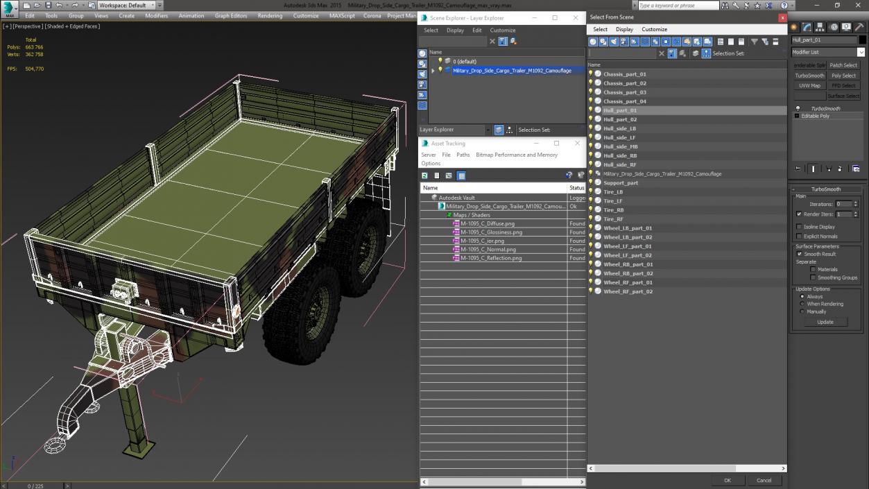 Military Drop Side Cargo Trailer M1095 Camouflage 3D model