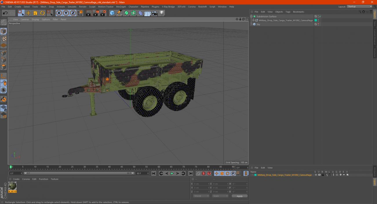 Military Drop Side Cargo Trailer M1095 Camouflage 3D model