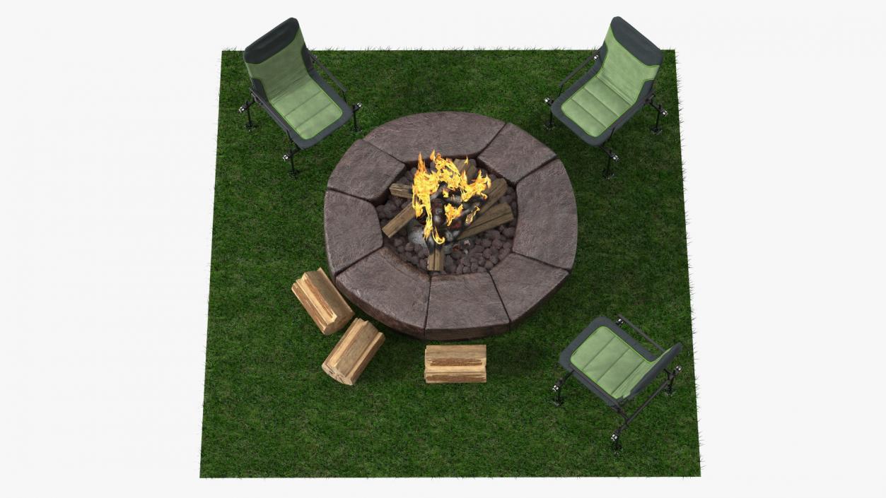 3D model Outdoor Bonfire with Camping Chairs