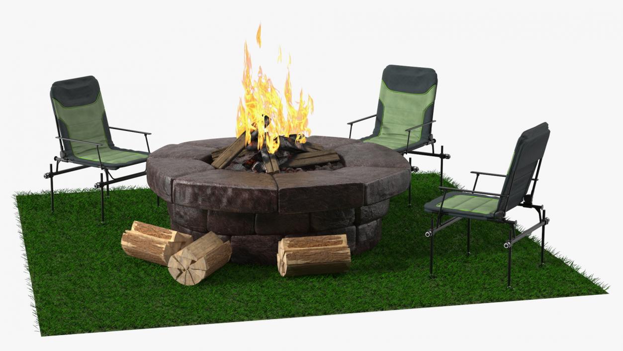 3D model Outdoor Bonfire with Camping Chairs