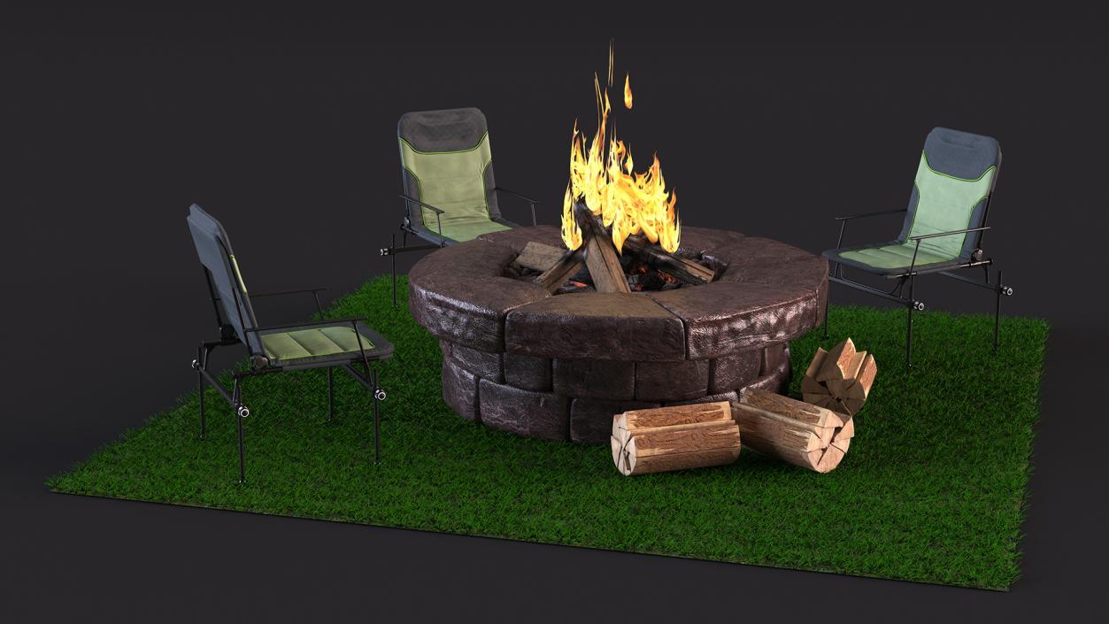 3D model Outdoor Bonfire with Camping Chairs