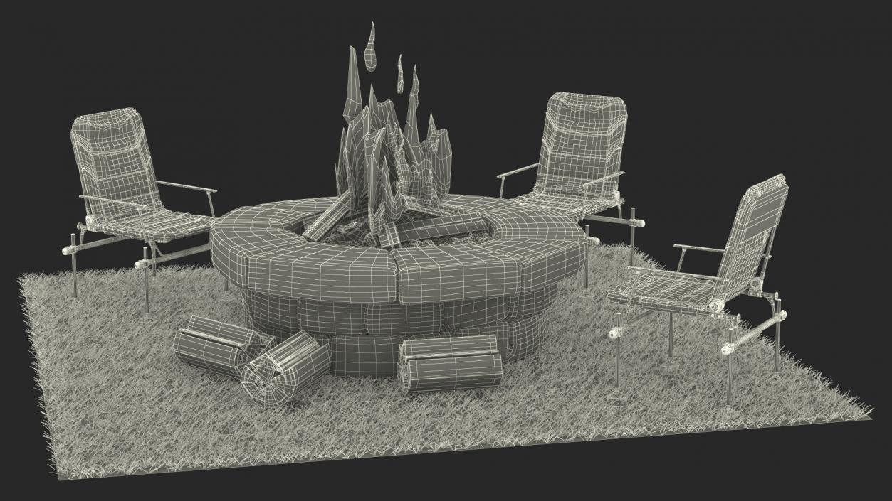 3D model Outdoor Bonfire with Camping Chairs