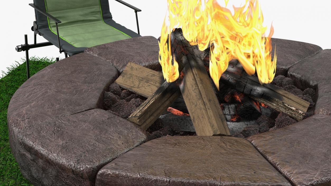 3D model Outdoor Bonfire with Camping Chairs