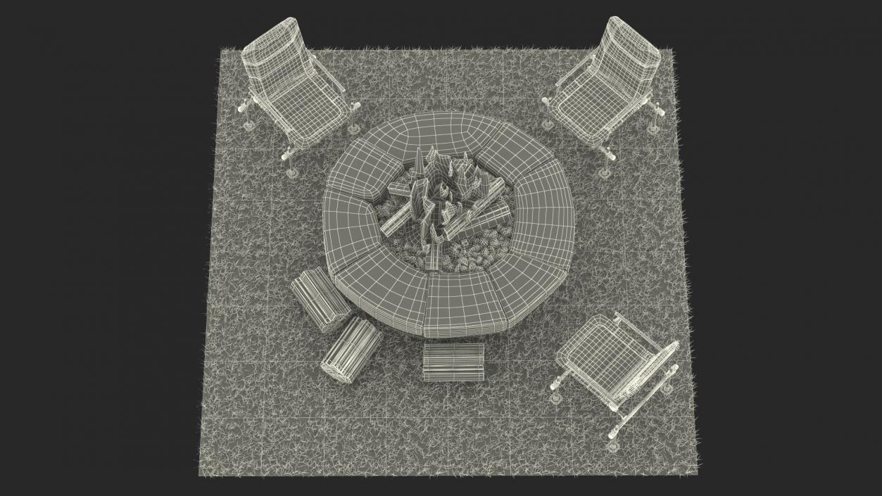 3D model Outdoor Bonfire with Camping Chairs